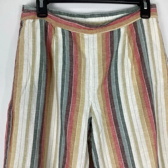 Beachlunchlounge Bennett Linen Striped Wide Leg Capri Pull On Multicolor Medium - Picture 2 of 7